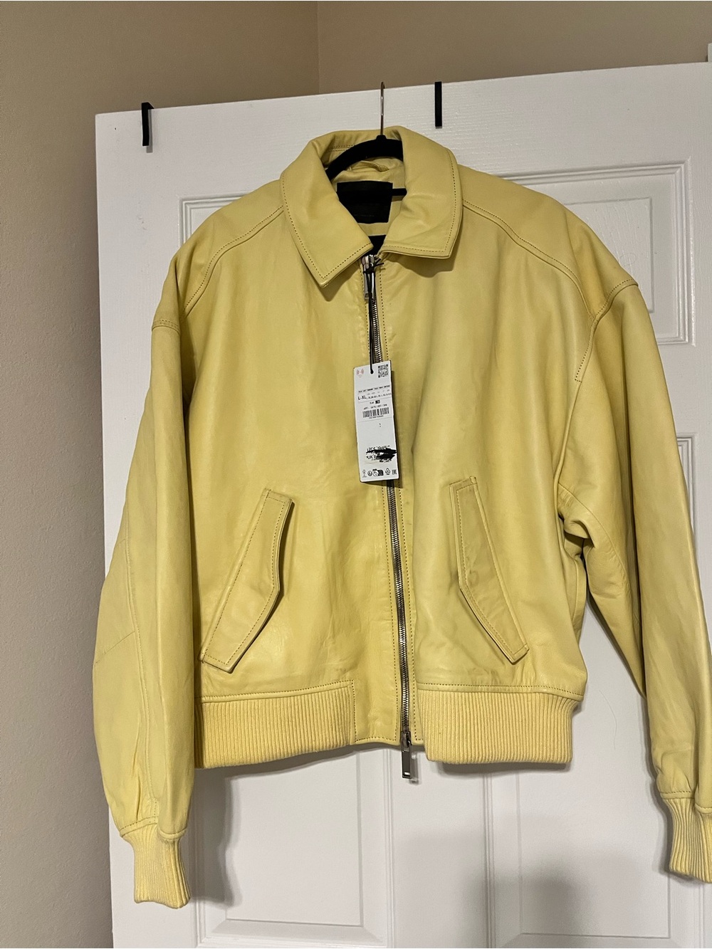 Zara Yellow Leather Bomber Jacket - Women's